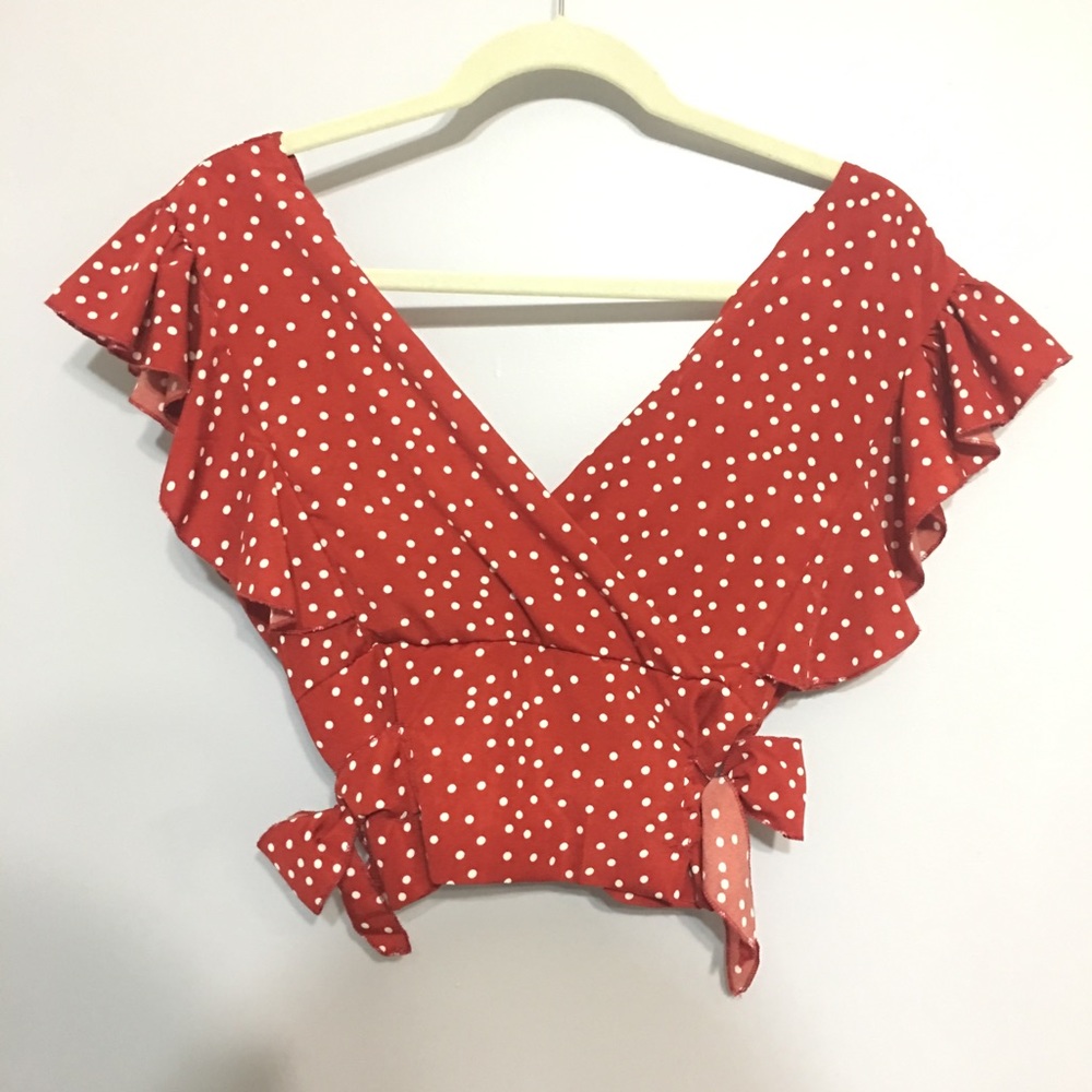 Spring Summer Romantic V Cut Polka Dot Crop Top